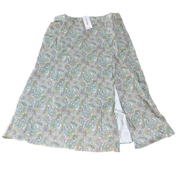 ASOS Miss Selfridge Green Paisley Satin Midi Skirt Slit Elastic Waist Size 8 NEW - Picture 3 of 7